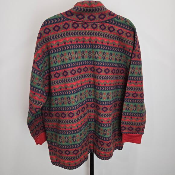 Vintage 90 Southwestern PK Elliot Sport Fleece Zip Sweater Red Green Aztec Print - Picture 4 of 6